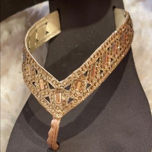 Yellow Box Sandals Gold Rhinestones